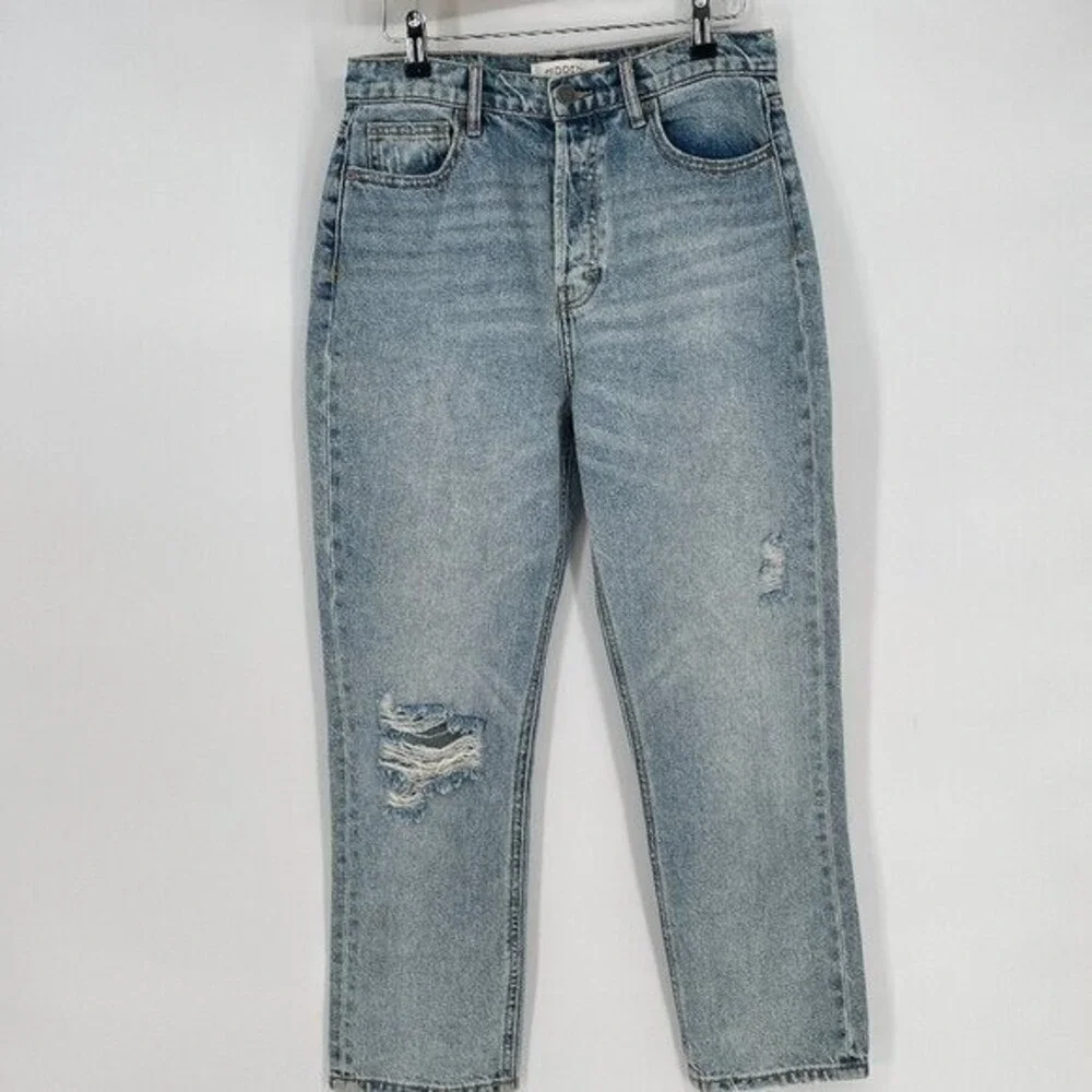 HIDDEN Los Angeles High Rise Distressed‎ Straight Leg Jeans Light Wash 27